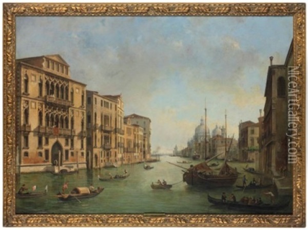 The Grand Canal With Santa Maria De La Salute, Venice Oil Painting - Luigi Querena