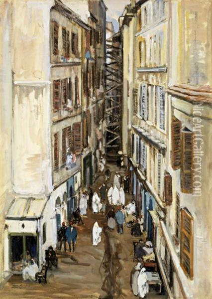 Alger, La Rue D'orleans Dans Le Quartier De La Marine Oil Painting - Henri Hourtal