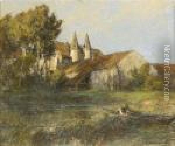 A River Landscape With Boatman Oil Painting - Leon Augustin Lhermitte