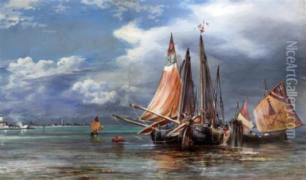 Fishing Boats In The Venetian Lagoon Oil Painting - Keeley Halswelle