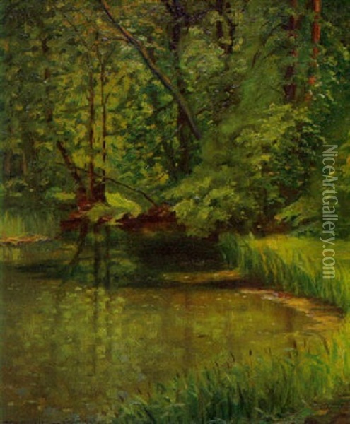 Am Waldweiher Oil Painting - Hans Hassenteufel