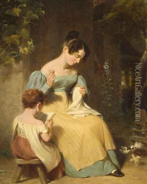 The Lesson Oil Painting - William Frederick Witherington