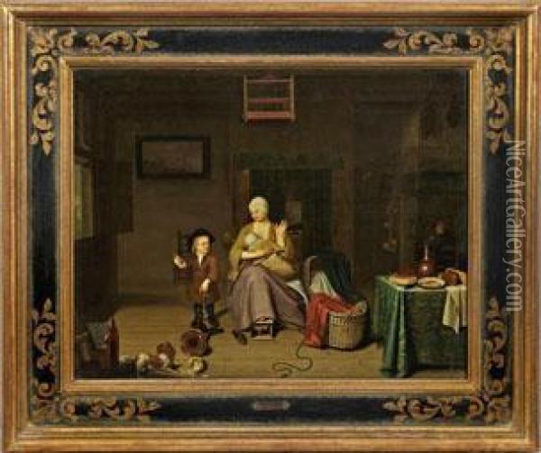 Abendliche Familienszene In Einem Einfachen Burgerhaus Oil Painting - Willem van Mieris