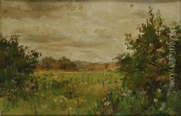 Landscape With Wild Flowers In The Foreground Oil Painting - Joshua Anderson Hague