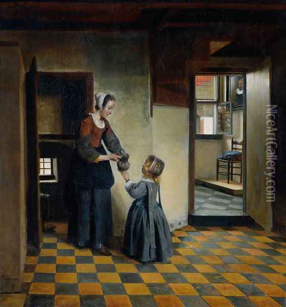 Woman With A Child In A Pantry Oil Painting - Pieter De Hooch