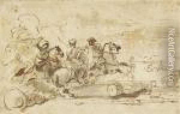 Cavalry Encounters Oil Painting - Jacques Courtois Le Bourguignon