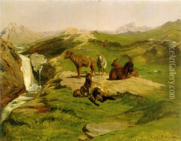 Chamois Goats In A Landscape Oil Painting - Rosa Bonheur