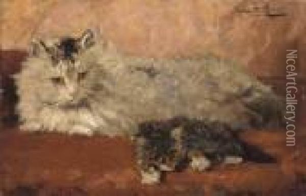 Mother Is Watching You Oil Painting - Henriette Ronner-Knip