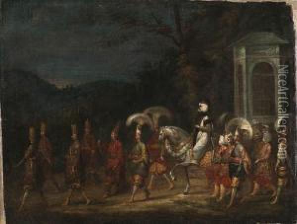 Ahmet Iii And His Retinue Oil Painting - Jan-Baptiste Vanmour