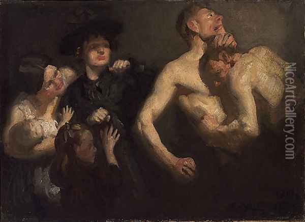 The wrestlers (The pugilists) Oil Painting - George Lambert