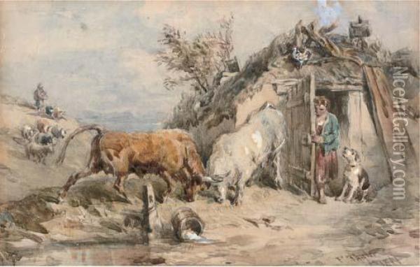 A Rustic Confrontation Oil Painting - John Frederick Tayler
