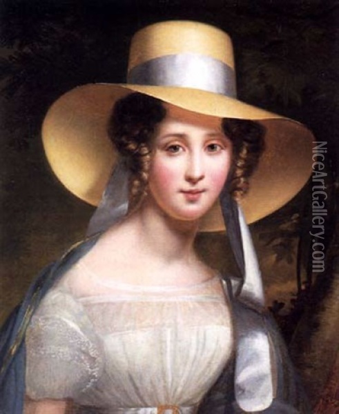 Jeune Femme Au Chapear De Paille Oil Painting - Francois Joseph Kinsoen