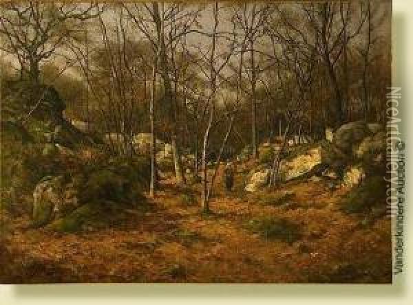 Le Bois De Fontainebleau Anime En Automne Oil Painting - Joseph Theodore Coosemans