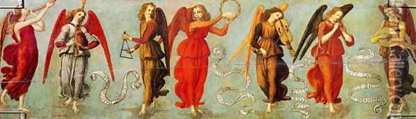 Angels playing musical instruments, c.1475-97 Oil Painting - Francesco Botticini