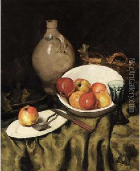 Still Life With Apples Oil Painting - Ans Van Den Berg