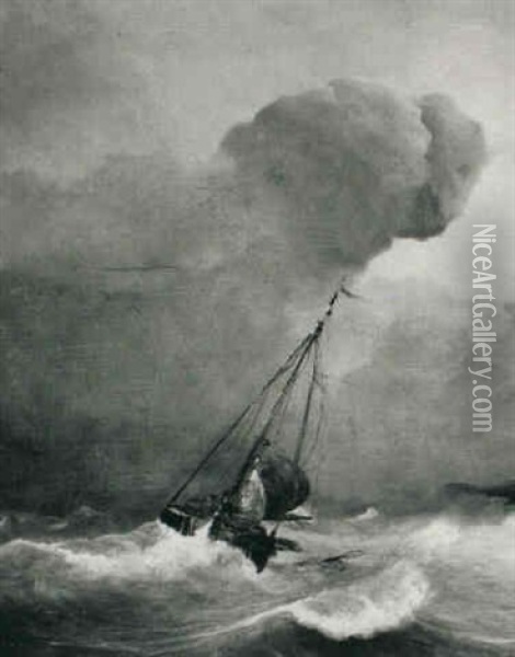 Shipping In A Storm Oil Painting - Johan Hendrik Meyer
