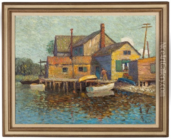 Canal Scene Oil Painting - George Linton Herdle