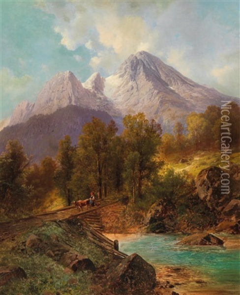 The Watzmann Near Berchtesgaden Oil Painting - Karl Millner