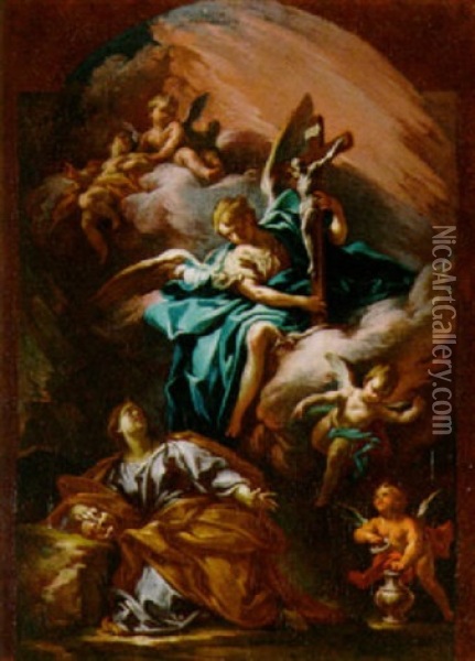 Ein Engel Erscheint Maria Magdalena Und Zeigt Ihr Das Kreuz Christi. Oil Painting - Giovanni Angelo Borroni