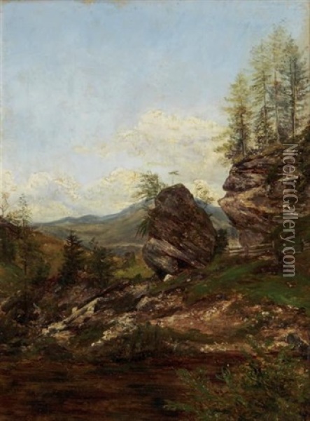 Paysage De Montagne Et Rochers Oil Painting - Andre Giroux