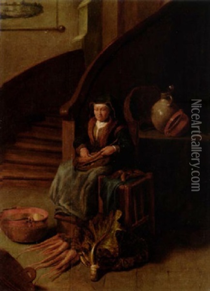 Koksinterior Med Gammal Kvinna Oil Painting - Quiringh Gerritsz van Brekelenkam