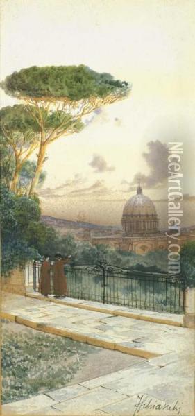 Veduta Di Roma Con San Pietro Oil Painting - Federico Schianchi