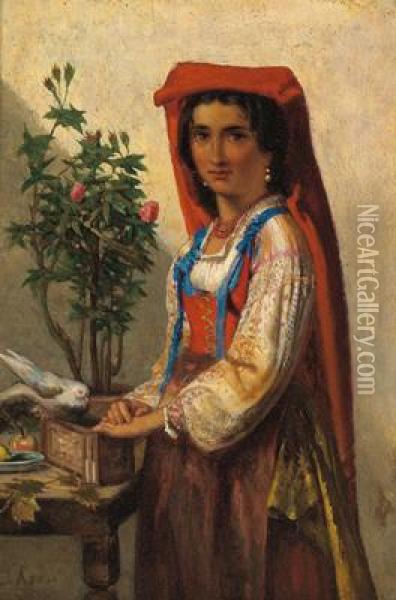 Portrait Of A Girl In Traditional Italian Clothes Oil Painting - Sipke Kool