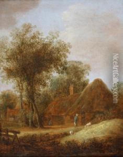 Landscape With Afarmhouse And A Shepherd And His Sheep Oil Painting - Pieter Jansz. van Asch
