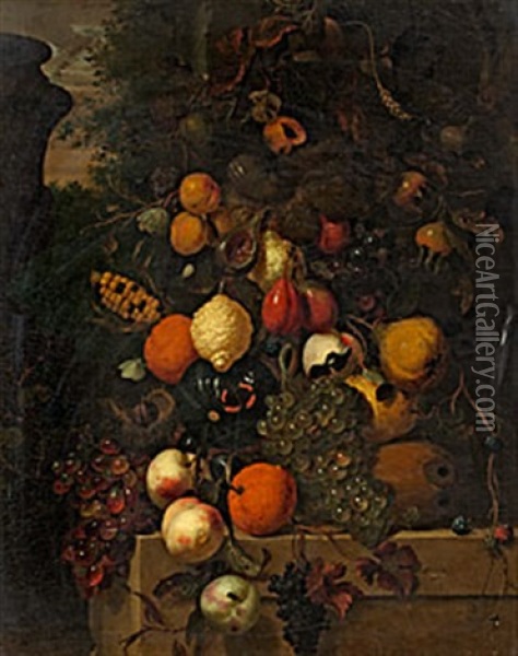 Stilleben Med Citroner, Persikor, Druvklasar Och Fjarilar Oil Painting - Jan Davidsz De Heem