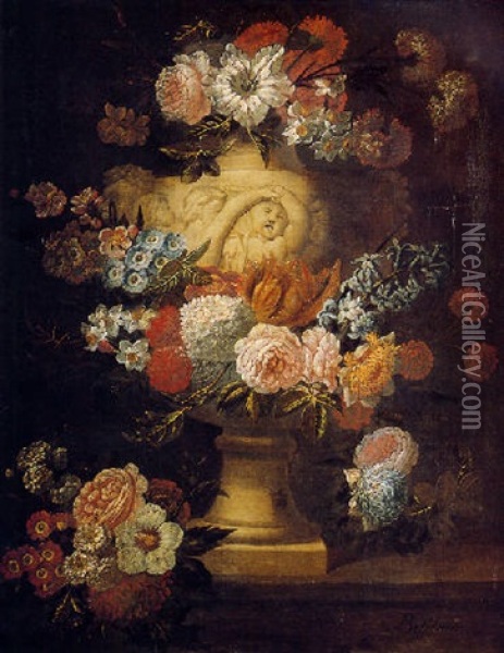 Bouquet De Fleurs Dans Une Vasque Oil Painting - Jan-Baptiste Bosschaert