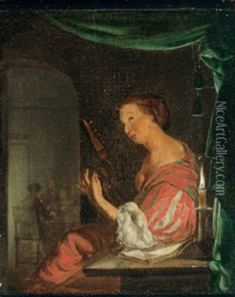 Dame Beim Lautenspiel Oil Painting - Frans van Mieris the Elder