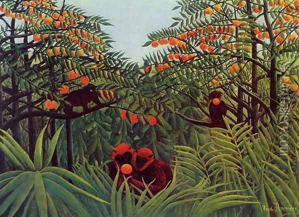 Apes In The Orange Grove Oil Painting - Henri Julien Rousseau