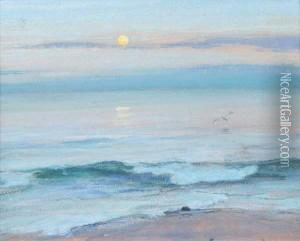 Moonlight Over The Sea With Gull Oil Painting - Howard Russell Butler