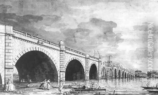 London Westminster Bridge Under Repair Oil Painting - (Giovanni Antonio Canal) Canaletto