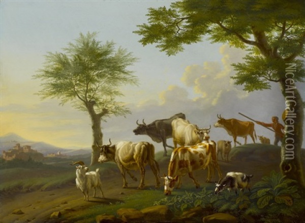 Kuhherde Vor Weiter Landschaft Oil Painting - Jan van Gool