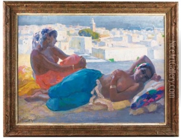 Reverie Sur Une Terrasse A Rabat Oil Painting - Elie Anatole Pavil