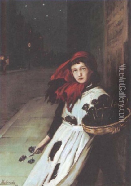 The Flower Girl Oil Painting - Augustus Edwin Mulready
