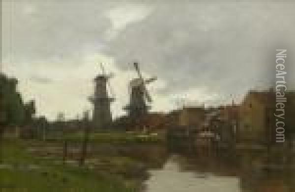 Hollandische
 Kanallandschaft. Oil Painting - Gilbert Von Canal