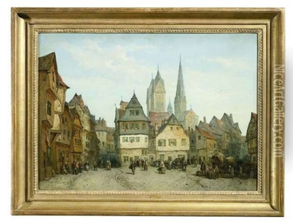 Limburg An Der Lahn. Blick In Die Altstadt Mit Dem Dom St. Georg Oil Painting - Lewis John Wood