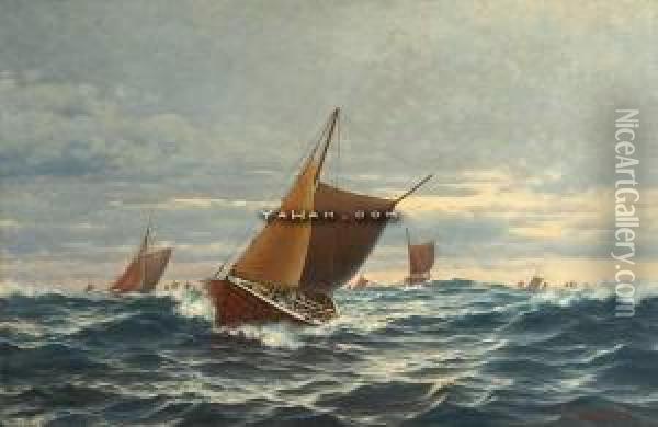 Sildefiskere Oil Painting - Lars Laurits Larsen Haaland