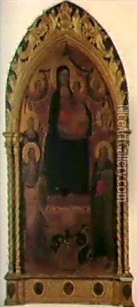 La Vierge A L'enfant En Trone Entre Deux Anges Et Quatre    Saints Oil Painting -  Master of San Martino of Mensola