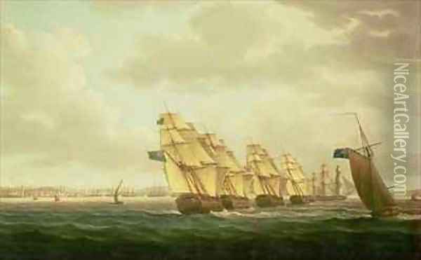 Nelson on the 'Theseus' with the Inshore Squadron off Cadiz Oil Painting - Thomas Buttersworth