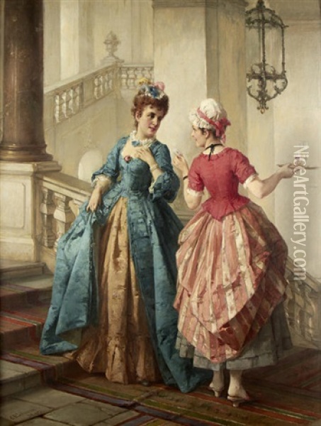 Gossip On The Stairs Oil Painting - Otto Wilhelm Eduard Erdmann