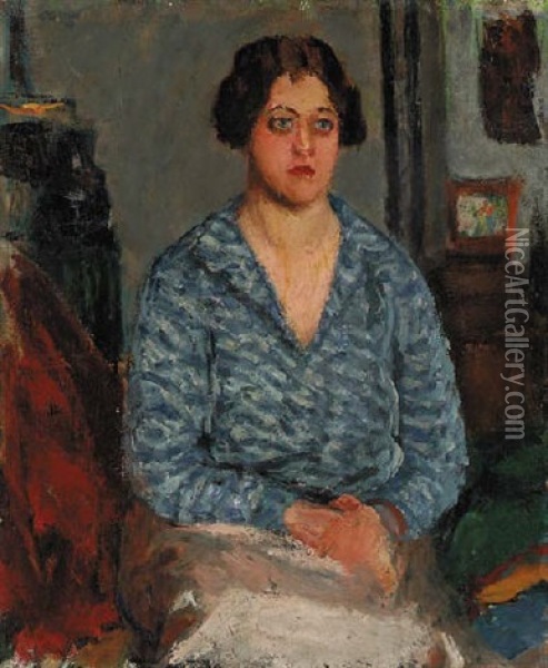 Portrait Of A Seated Woman; Le Corsage Bleu Oil Painting - Roderic O'Conor