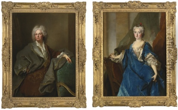 Portrait Of The Baron De Besenval And Portrait Of The Baronne De Besenval (pair) Oil Painting - Nicolas de Largilliere