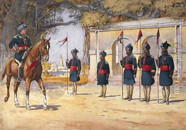 Soldiers of the 10th Duke of Cambridges Own Lancers Hodsons Horse The Quarter Guard Oil Painting - Alfred Crowdy Lovett