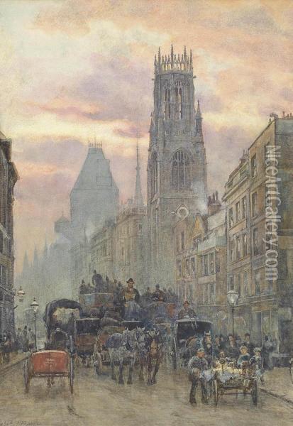 Fleet Street Oil Painting - Herbert Menzies Marshall