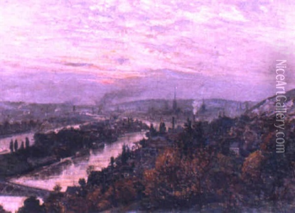 A Panoramic View Of Rouen, Normandy Oil Painting - Henri Vignet