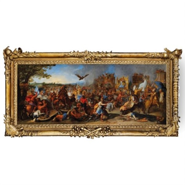 La Bataille D'arbelles (+ Alexandre Et Porus; Pair) Oil Painting - Charles Le Brun