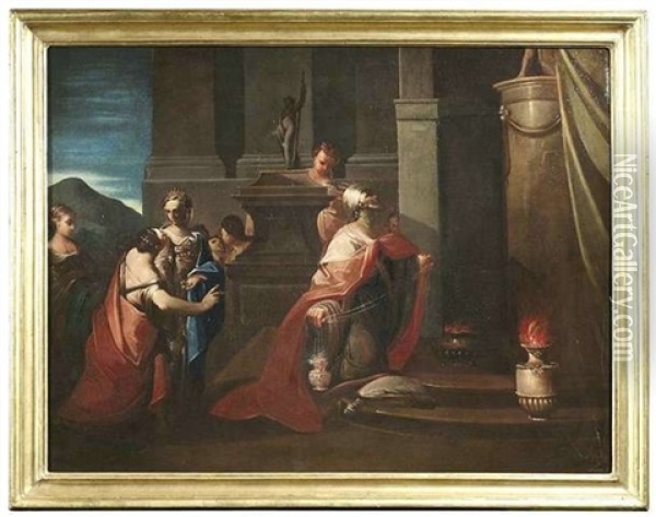 Konig Salomo Opfert Den Heidnischen Gottern Oil Painting - Lorenzo Pasinelli